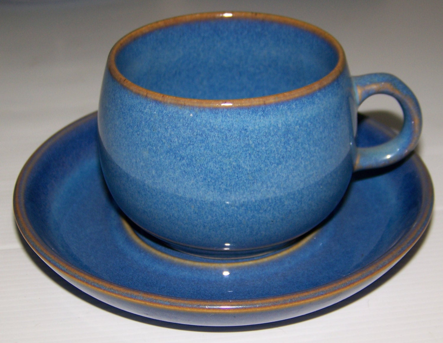 Authentic Denby English Stoneware Blue Glazed Coffee Tea Cup Saucers