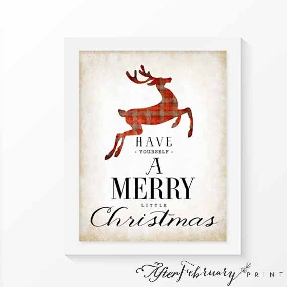 8x10 Christmas Wall Art - Wall Print - Red Plaid Deers - INSTANT DOWNLOAD - No.546