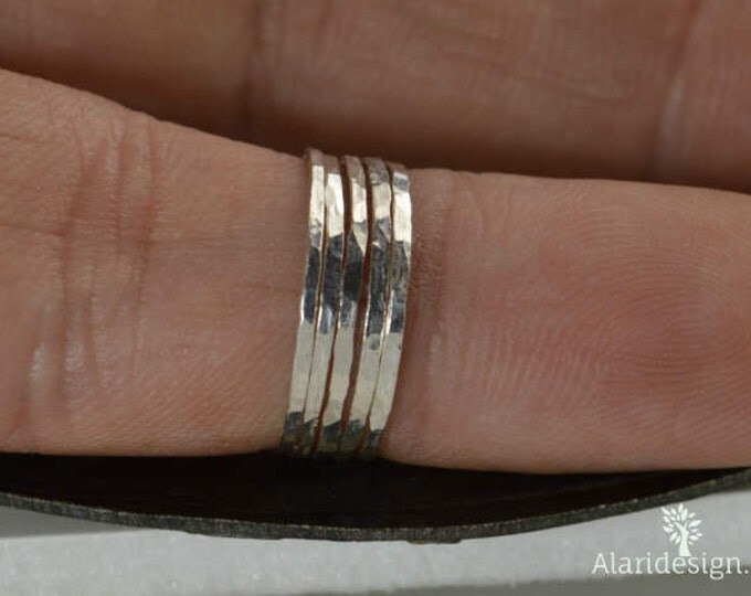 Set of 15 Super Thin Pure Silver Stackable Rings, Silver Stacking Rings, Thin Silver Rings, Silver Rings, Hammered Silver, Skinny Rings