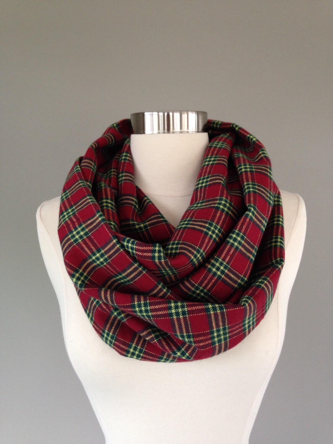Women's red and green plaid infinty scarf flannel by shopVmarie