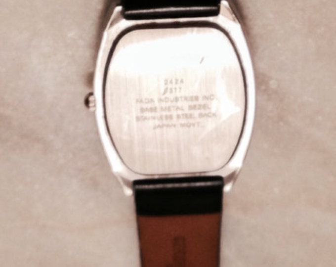 Storewide 25% Off SALE Vintage Gentleman's Silver Tone Mathy-Tissot Quartz Rectangular Crystal Watch Featuring Original Black Leather Band