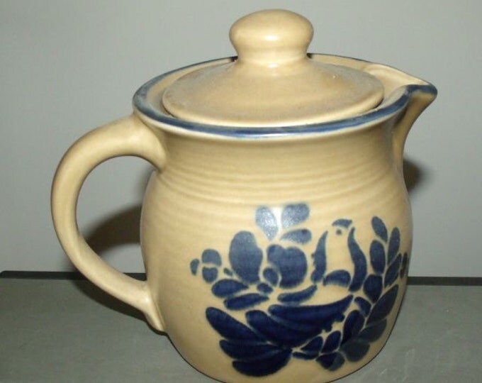 Storewide 25% Off SALE Antique Pfaltzgraff Pottery 40oz Tea Pot Featuring a Highly Collectable Yellow Tone Base & Lovely Blue Stenciled Flor