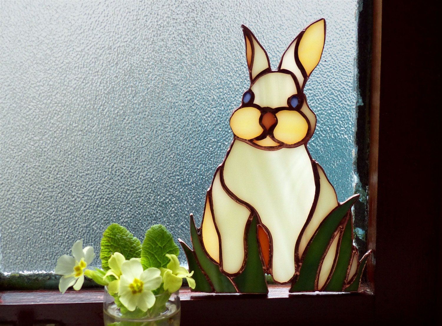 Stained glass rabbit sun catcher