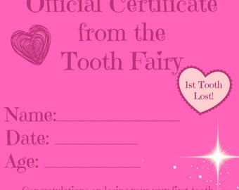 First Lost Tooth Certificate & Tooth Fairy Receipts