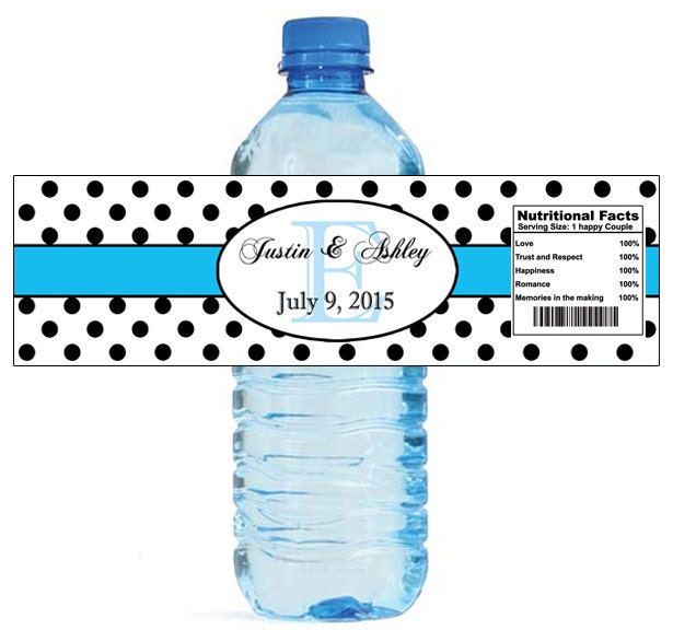 Polka Dot Blue Monogram Water Bottle Labels by MyWonderfulLabels