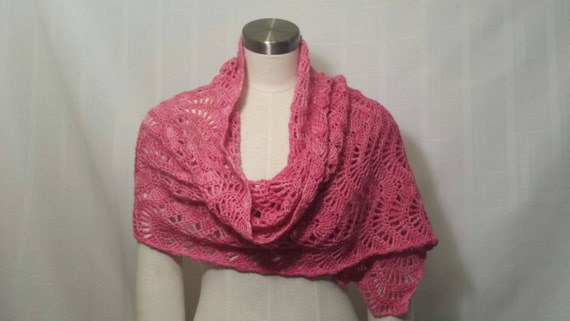 Knit lace scarf / wrap - pink lace