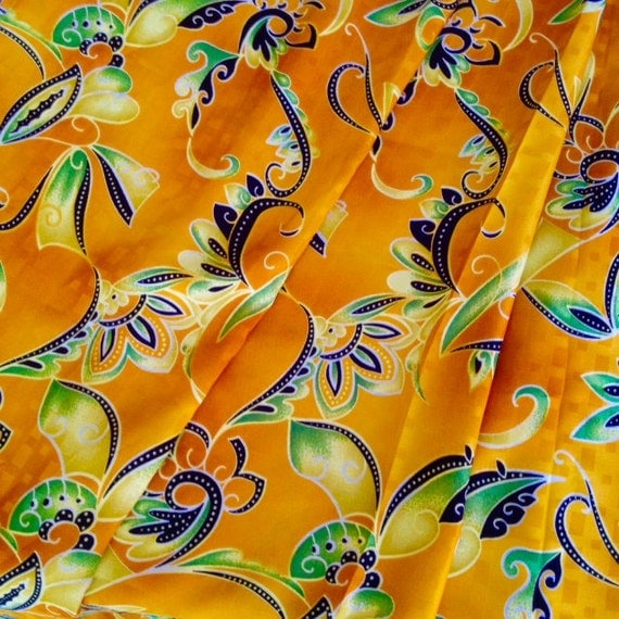 Malaysian Batik Yellow Floral Print Fabric by NativeArtsTreasures
