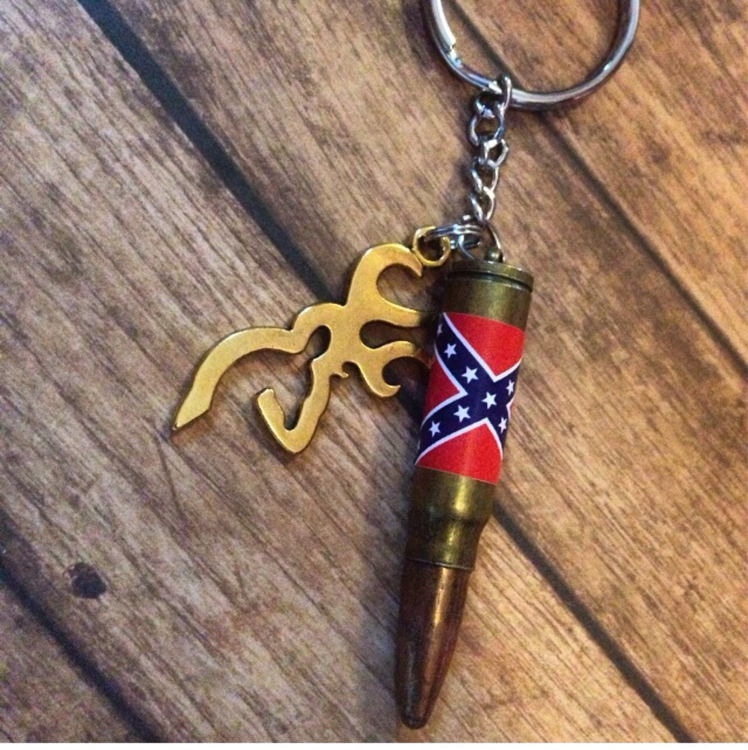 Browning & rebel flag bullet keychain