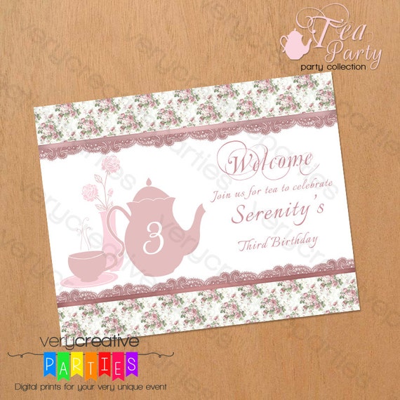 Tea Party Birthday Sign Welcome Sign Tea Party Decorations