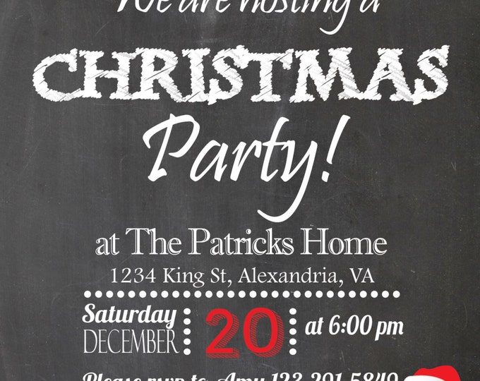 Christmas Invitation, Christmas Invite, Holiday Invitation, Christmas Party. Chalkboard Christmas invite PRINTABLE, Holiday Invite