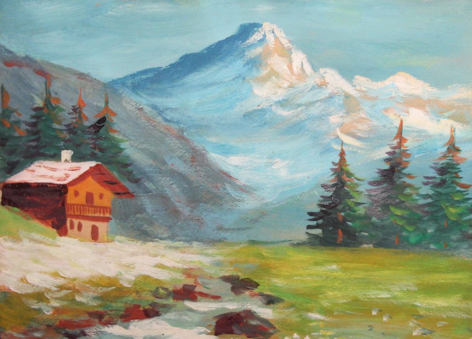 European art oil vintage mountain landscape painting