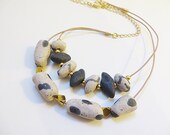 Summer sale!!! 25% Off! , black white and grey necklace, polymer clay bead necklace , leather necklace, handmade beads necklace