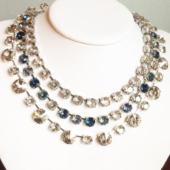 Swarovski crystal necklace multi blue sparkle