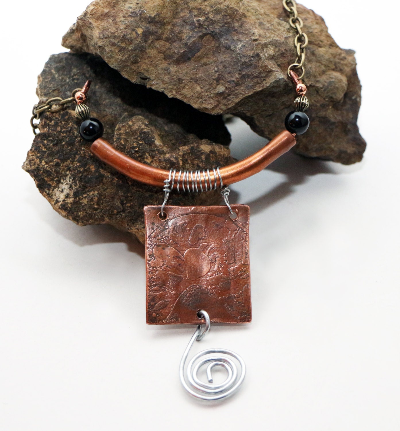 SALE Etched Copper Pendant Necklace Jewelry by BellozziDesigns