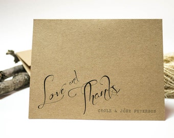 Custom/Personalized Love and Thanks Rustic Wedding Thank You cards, Kraft, Vintage, Recycle, Organic, Eco-Friendly Thank You - Set of 25