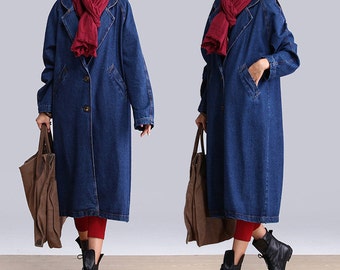women Denim coat winter coat loose coat plus size clothing
