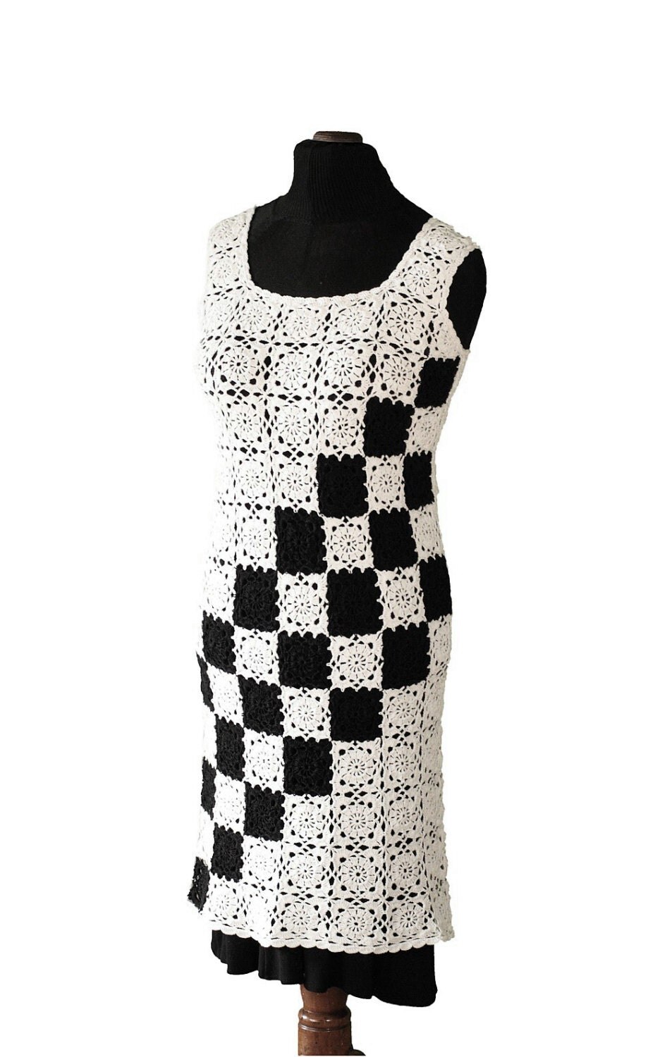 Crochet dress Black and White dress Elegant dress Coctail