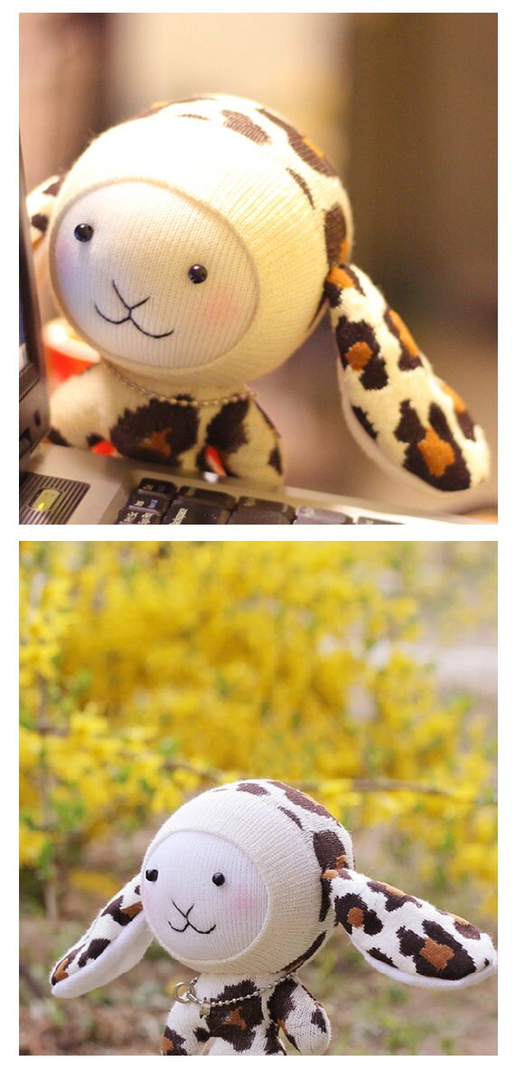 DIY Handmade Bunny Sock Doll Kit with detailed English color