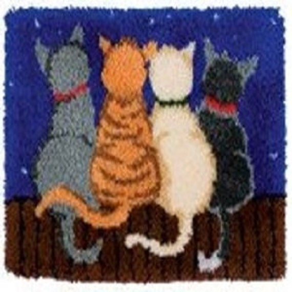 Latch Hook Rug Kit Cats in the Moonlight 52cm X by Amandaj1crafts