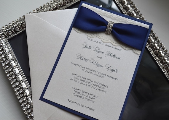 Navy And Lace Wedding Invitations 1