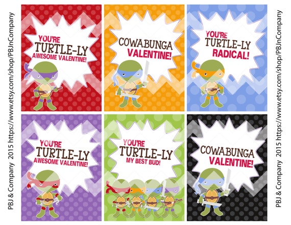 Items similar to Ninja Turtle Printable Valentine's Day Cards Digital ...