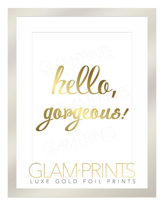 Hello Gold Foil Print Art Typography by
