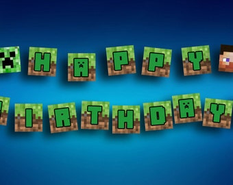 minecraft happy birthday party banner digital printable