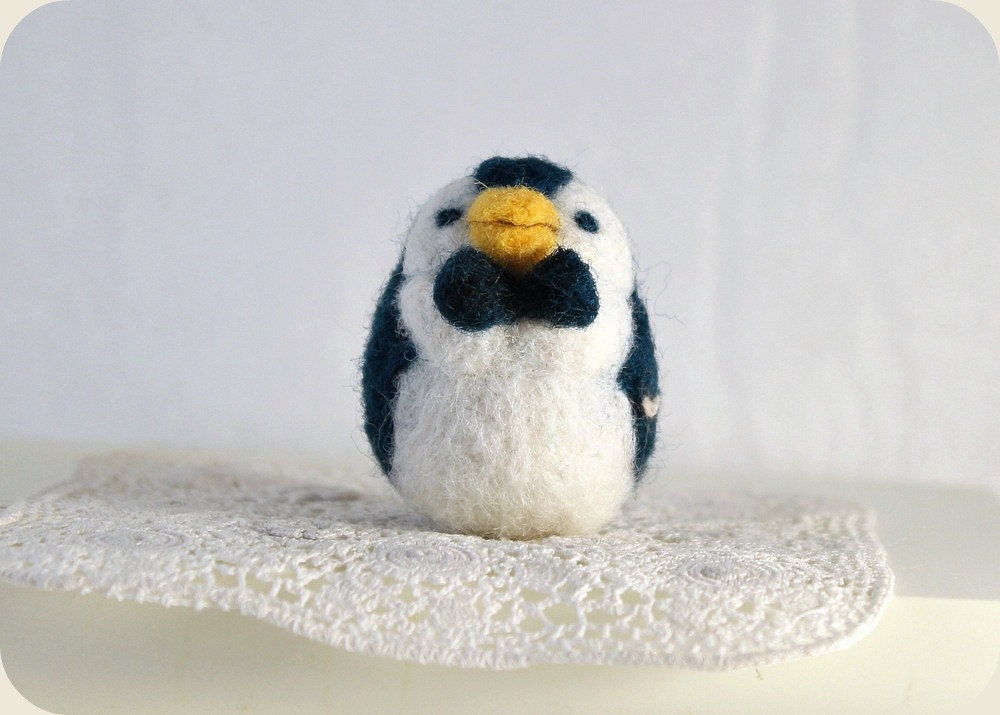 Needle felt penguin with bow tie