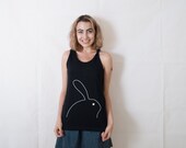Cute Unisex Bunny Print Tank Top - Screen Print Tank Top - Black and White - Scoop Neck Singlet - Hipster Tank Top - Gift Ideas