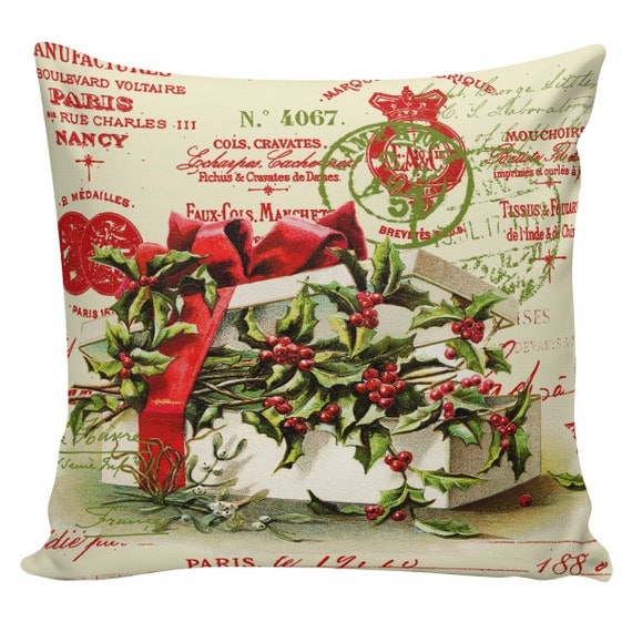 Items similar to Christmas Pillow Cushion Victorian Christmas Gifts French style pillow #CC0137 ...