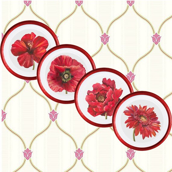 Red wall decor red kitchen decor red color plates by PaperPlateArt