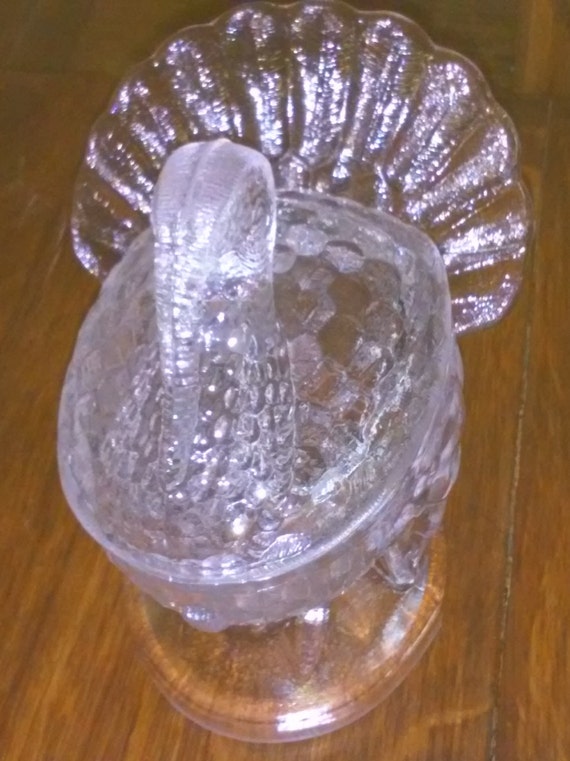 Vintage Clear Molded Glass Turkey Covered Candy Dish
