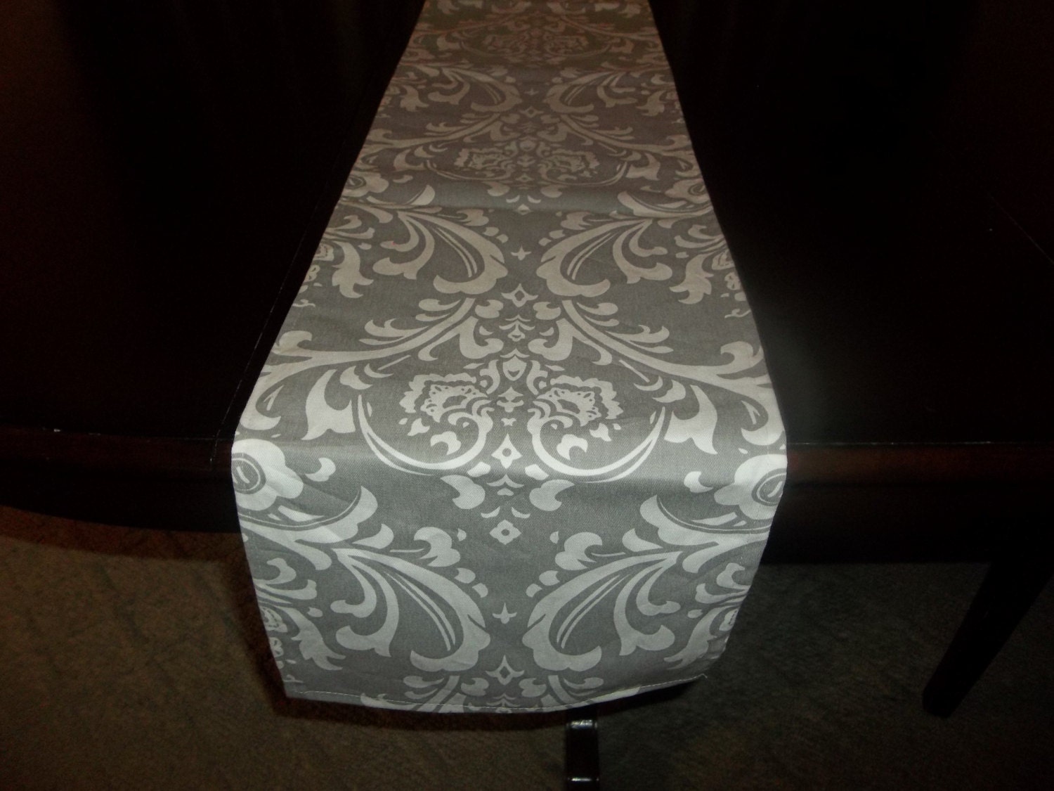 SALE Gray and white damak table runners by MJWeddingDesigns