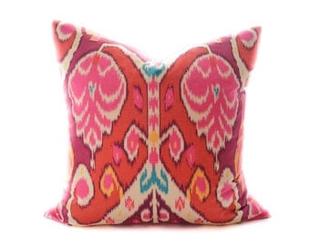 Red Ikat Pillow cover - hot pink, marsala, turquoise, yellow, cream pillow, terracotta, brick red toss pillow, Boho pillow, Ikat pillow