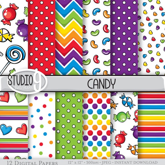 CANDY Digital Paper: RAINBOW CANDY Printable Pattern Print