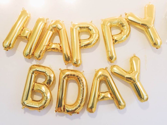  HAPPY BDAY letter balloons birthday gold mylar decor