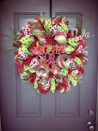 Naughty or Nice Christmas Deco Mesh Wreath