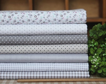 Grey series floral dot stripe cotton fabric bundle patchwork fabric bundle Quilted bundle doll's clothes fabric fat quarter (7pcs/set)
