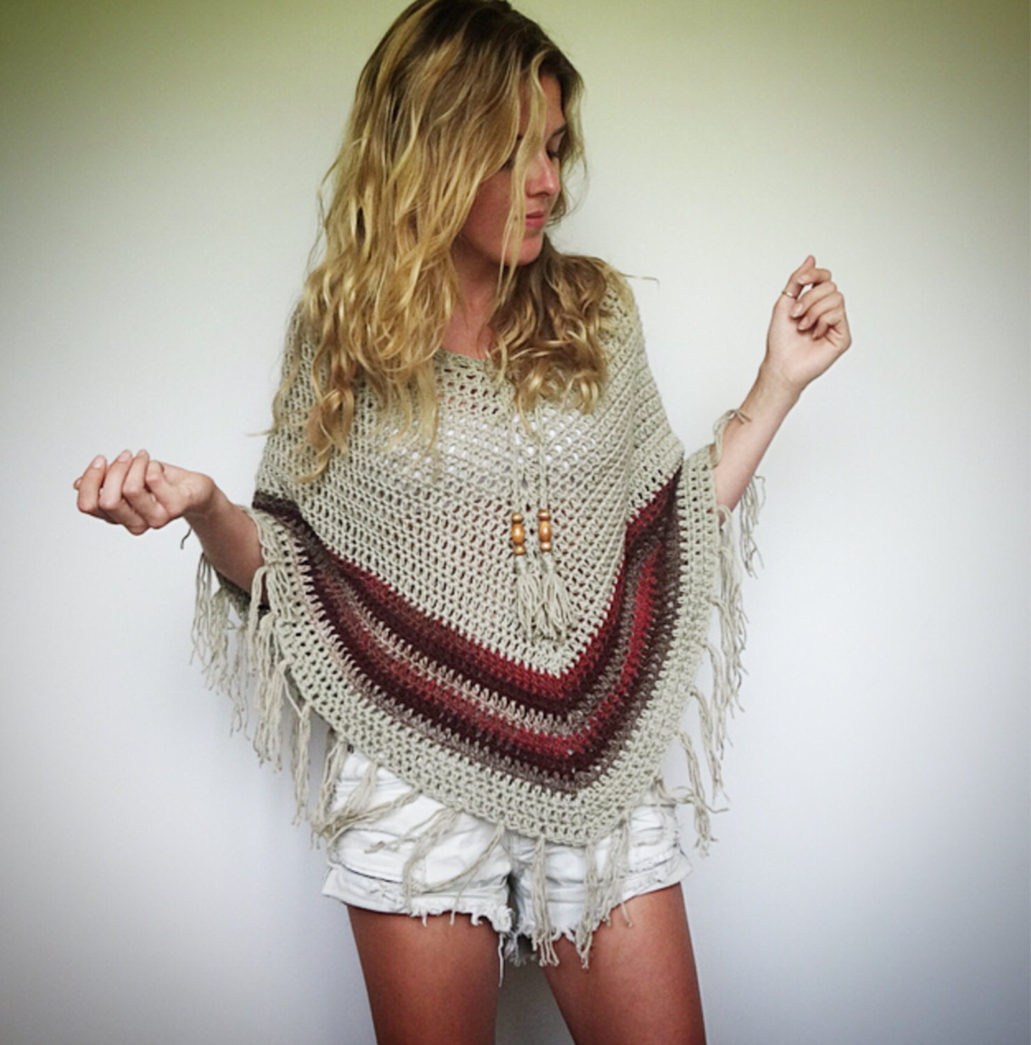 Crochet poncho/ boho hippie bohemian/ earthy tones/ comfort