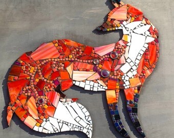 Custom Whimsical Fox Wall Art. Unique Mosaic Glass Art. Original Large Woodland Decor Wall Hanging. Trendy Hipster Stained Glass Home Decor.