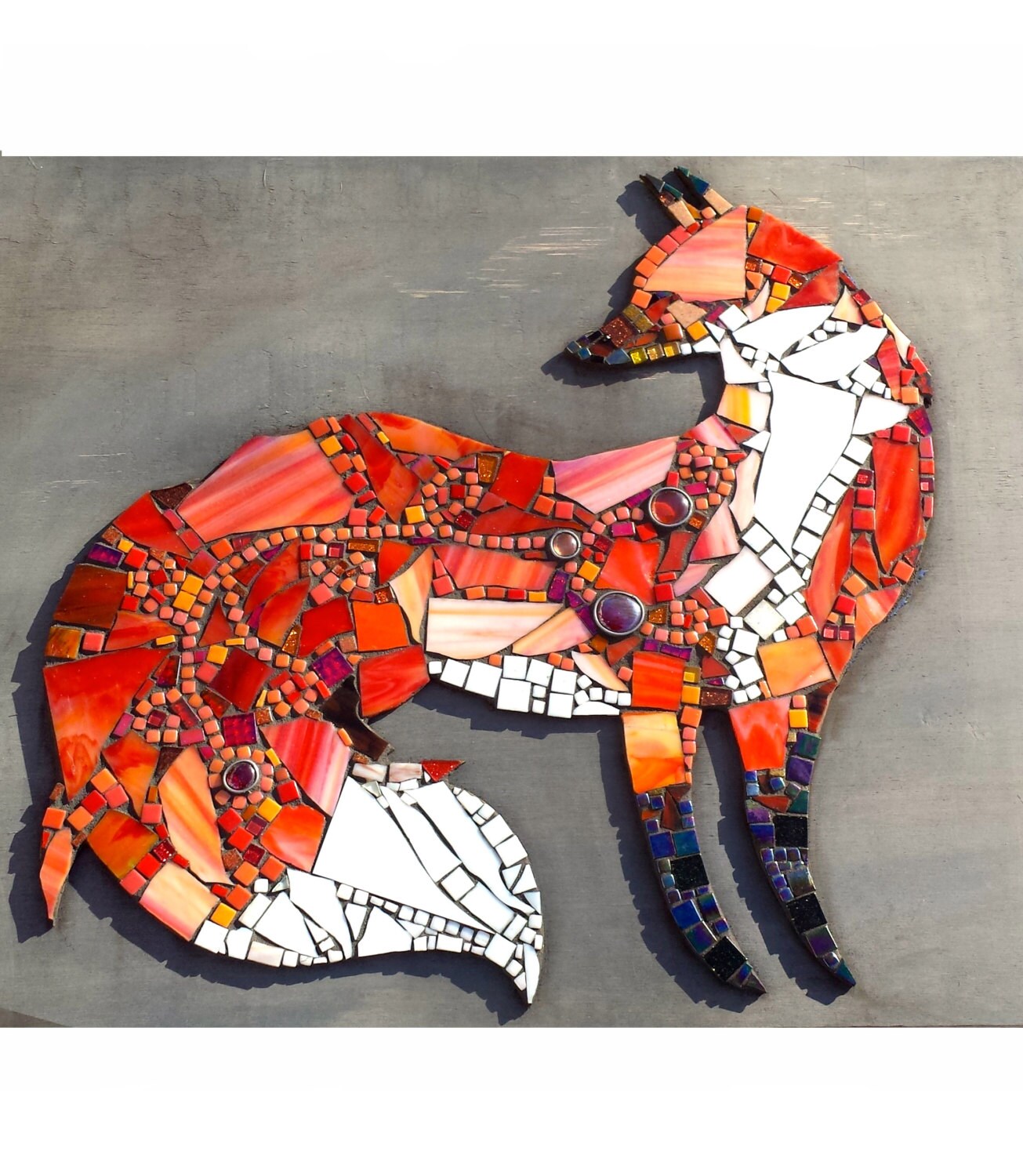 Custom Whimsical Fox Wall Art. Unique Mosaic Glass Art.