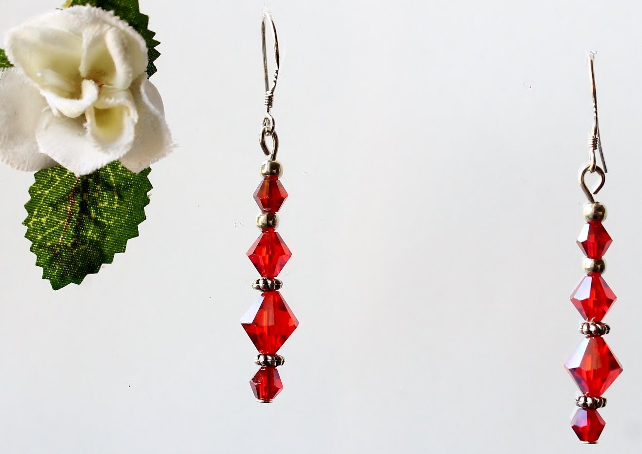 NEW RED silver plated dangle earrings crystal by EarringsbyStar66