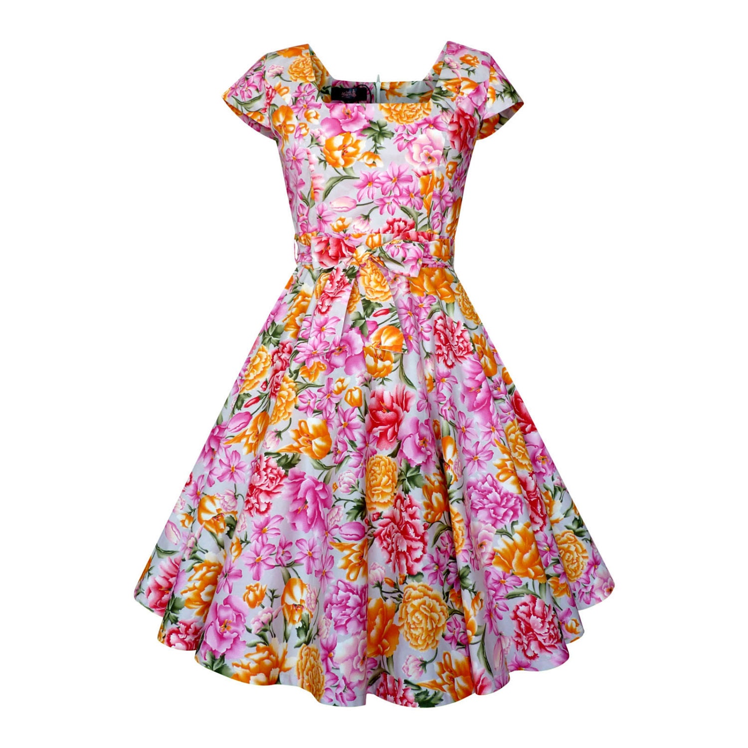 Lady Mayra Anna Pink Summer Floral Flower Dress Vintage