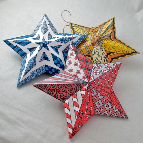 Download Holiday Ornaments 3D Paper Star Ornaments Zentangle