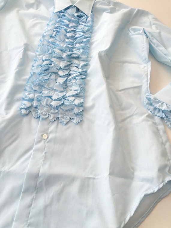 Ruffled tuxedo shirt baby blue waiters shirt black tie by thankMOD