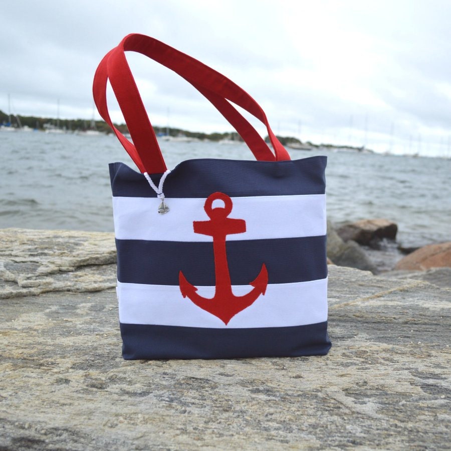 Anchor Canvas Bag Nautical Canvas Handbag with Red Anchor