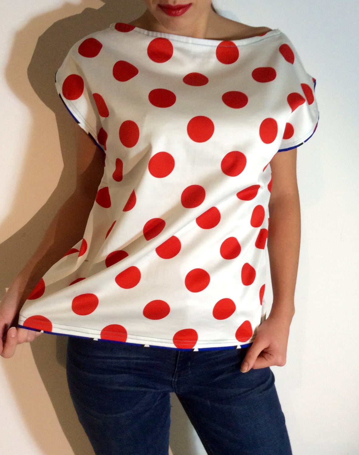 white polka dot shirt women's