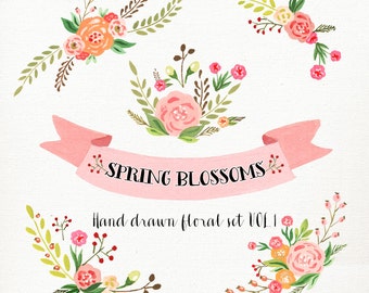 Watercolor Flower Clipart, Wedding floral Clip art, Floral Bouquet Clipart, wedding flowers clip art, Watercolour Hand Painted Clip Art