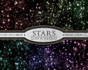 Stars Digital Paper: Star Scrapbook Paper, Glowing Stars Graphics, Printable Star Backgrounds, Digital Star Backdrop, Star Download
