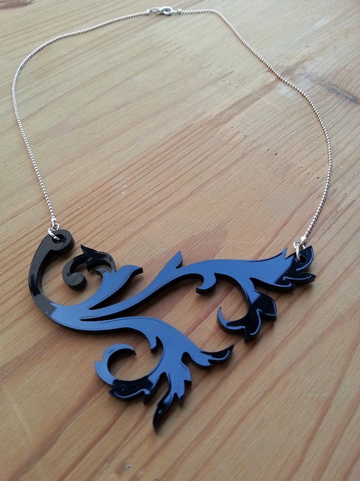Floral Branch Necklace Laser Cut Acrylic Jewelry Black